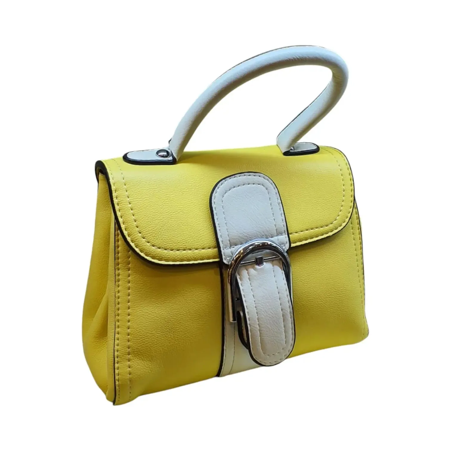 Handbag with White Handle and Buckle Accent