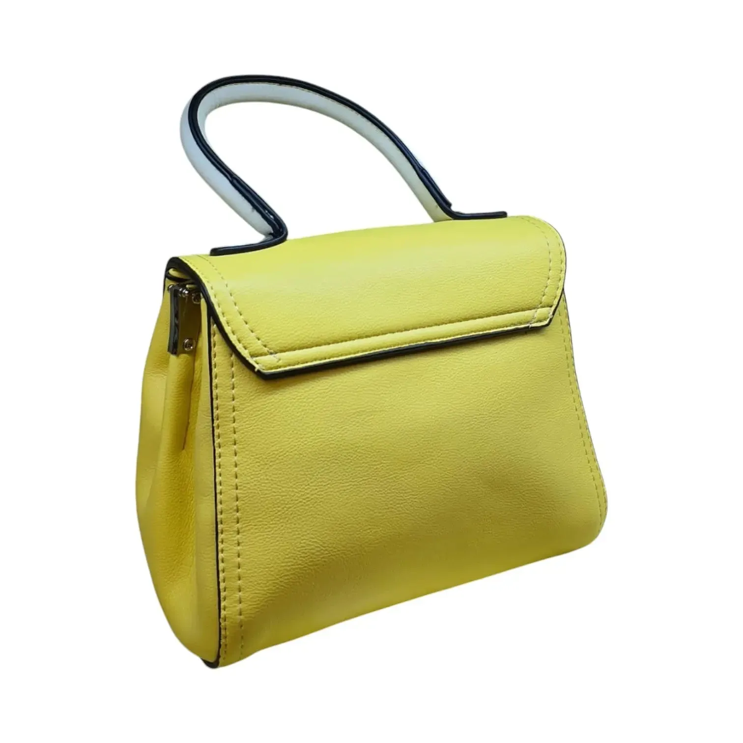 Handbag with White Handle and Buckle Accent