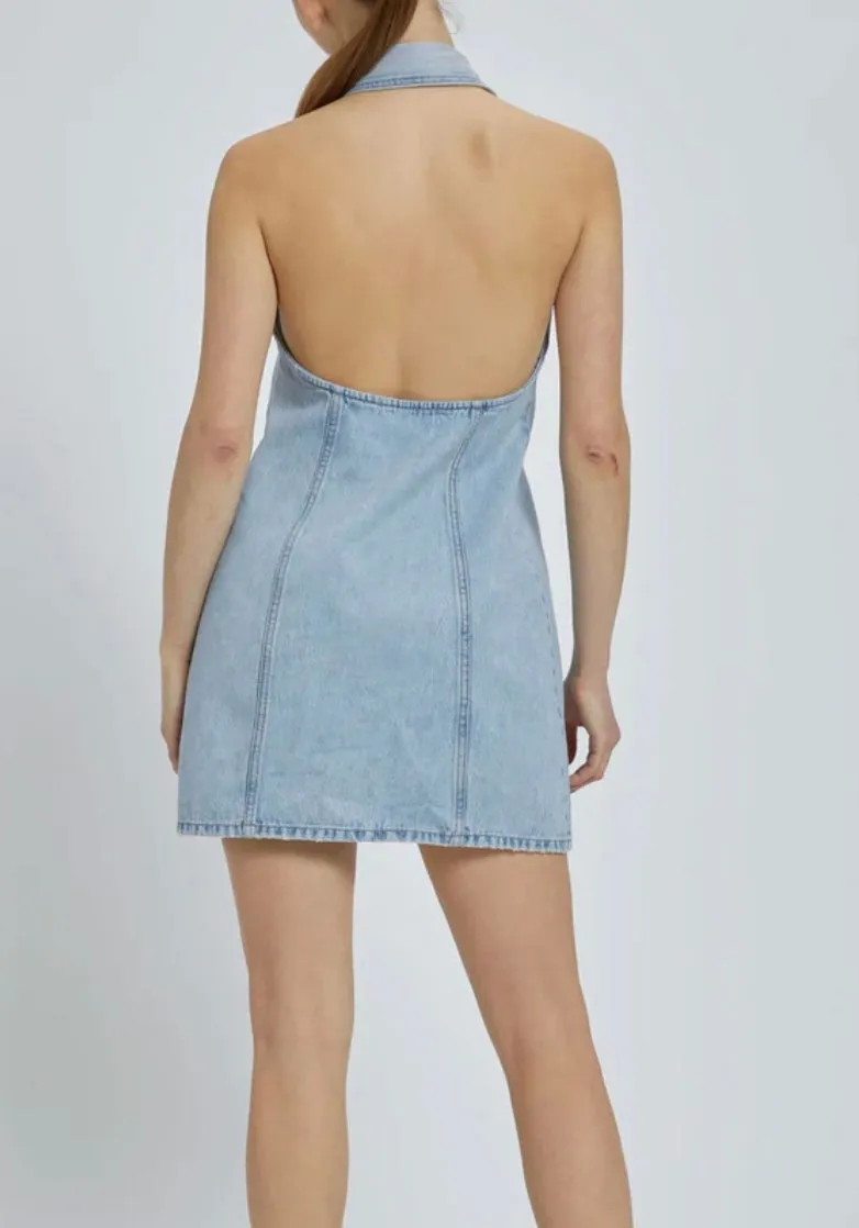 Hidden-Abbey Halter Denim Dress