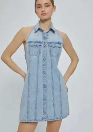 Hidden-Abbey Halter Denim Dress