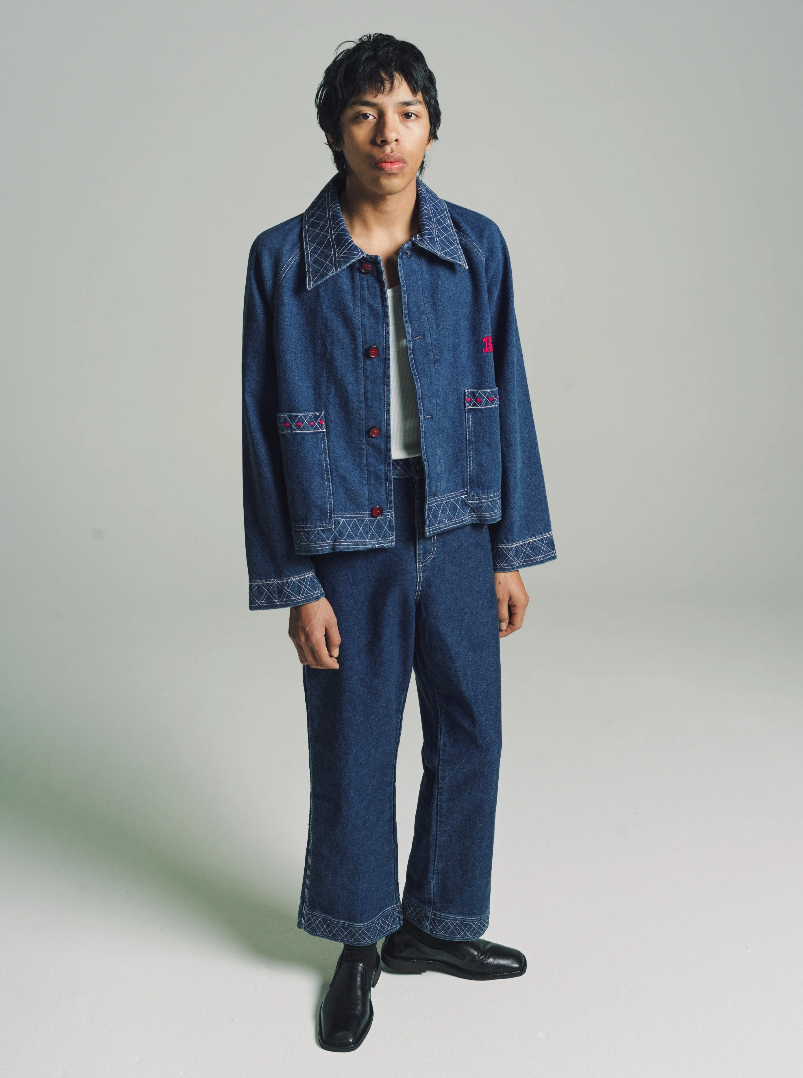 Indigo Embroidered Denim Knolly Brook Trousers