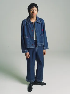 Indigo Embroidered Denim Knolly Brook Trousers