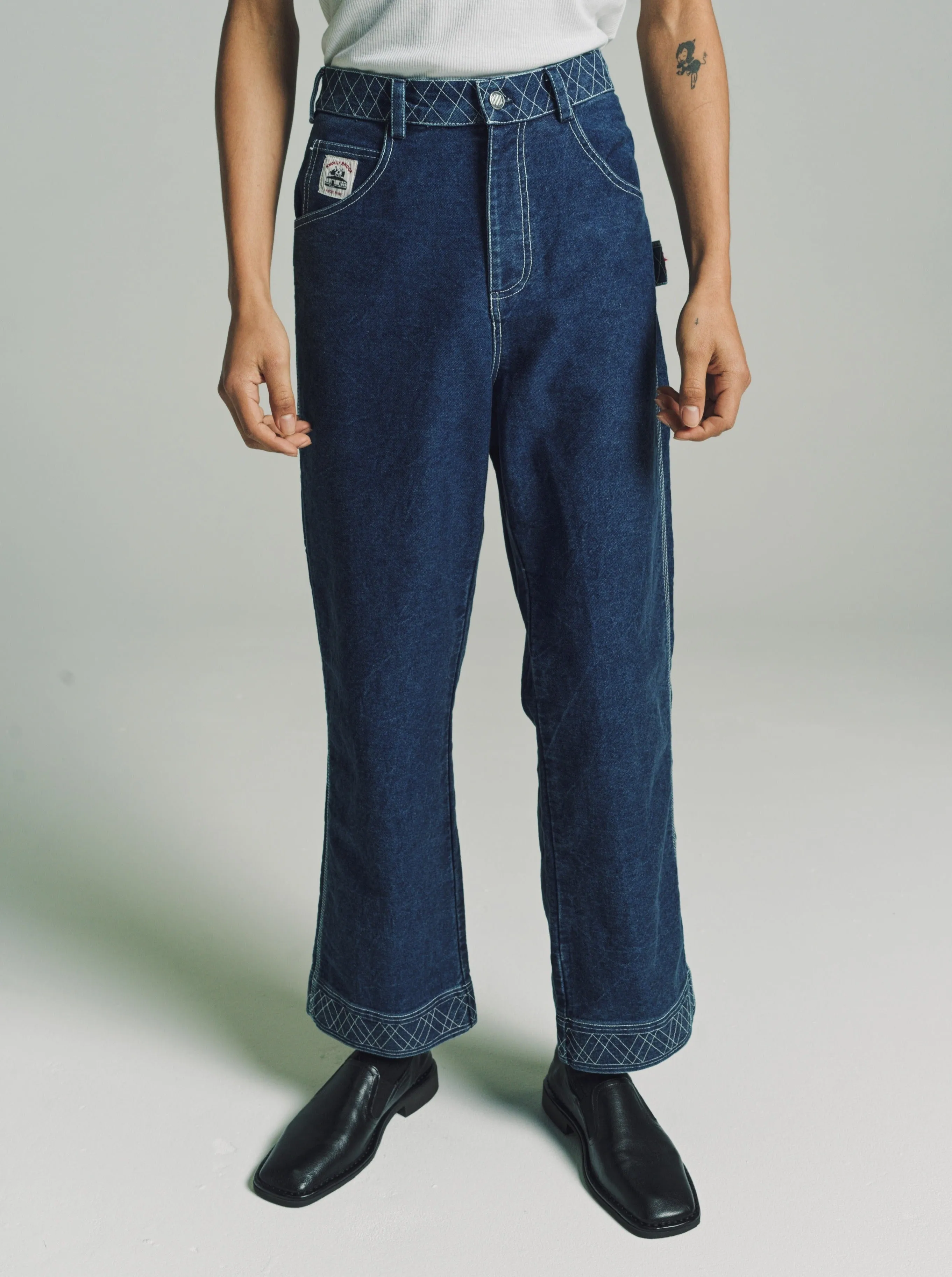 Indigo Embroidered Denim Knolly Brook Trousers