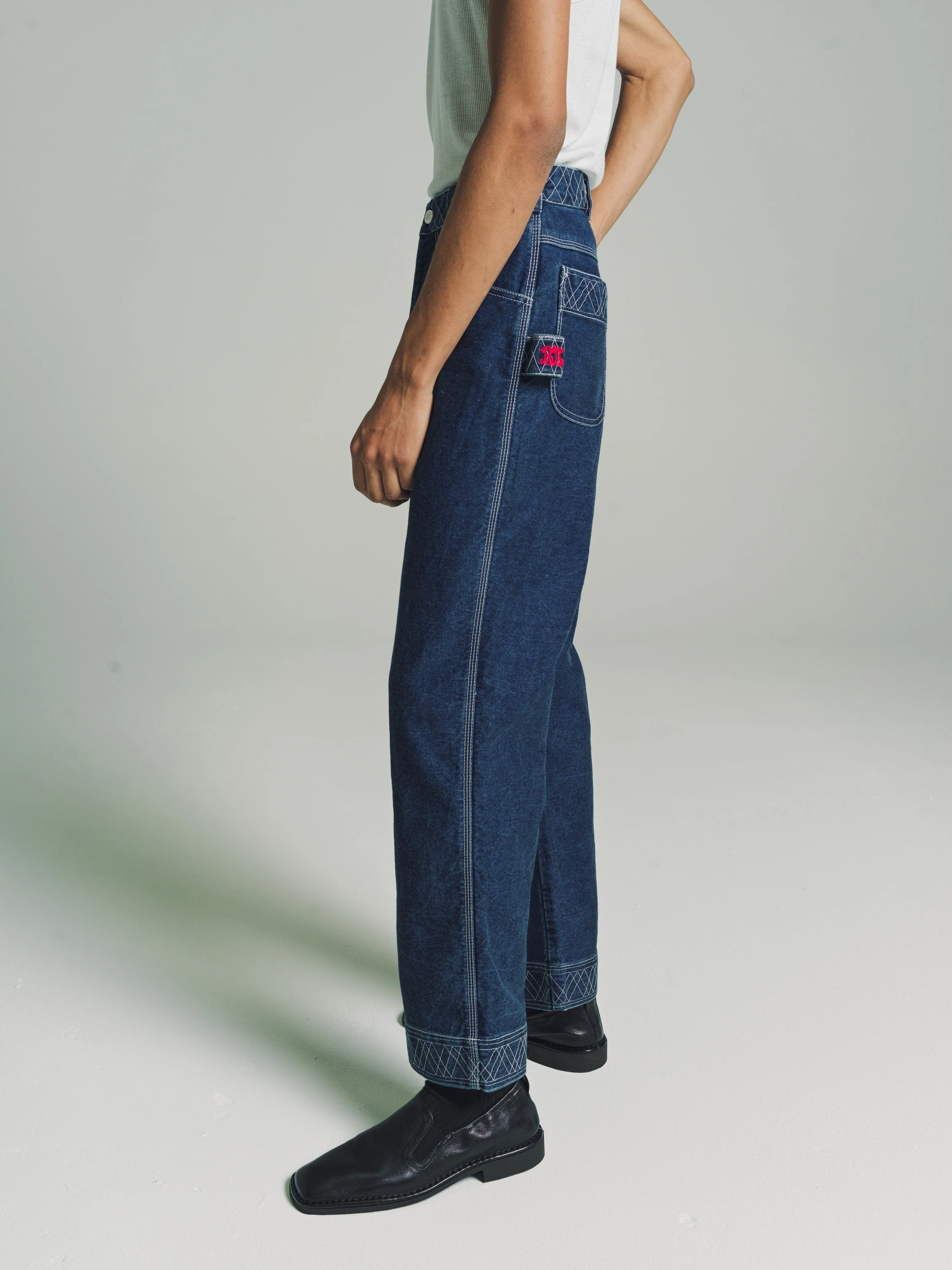 Indigo Embroidered Denim Knolly Brook Trousers