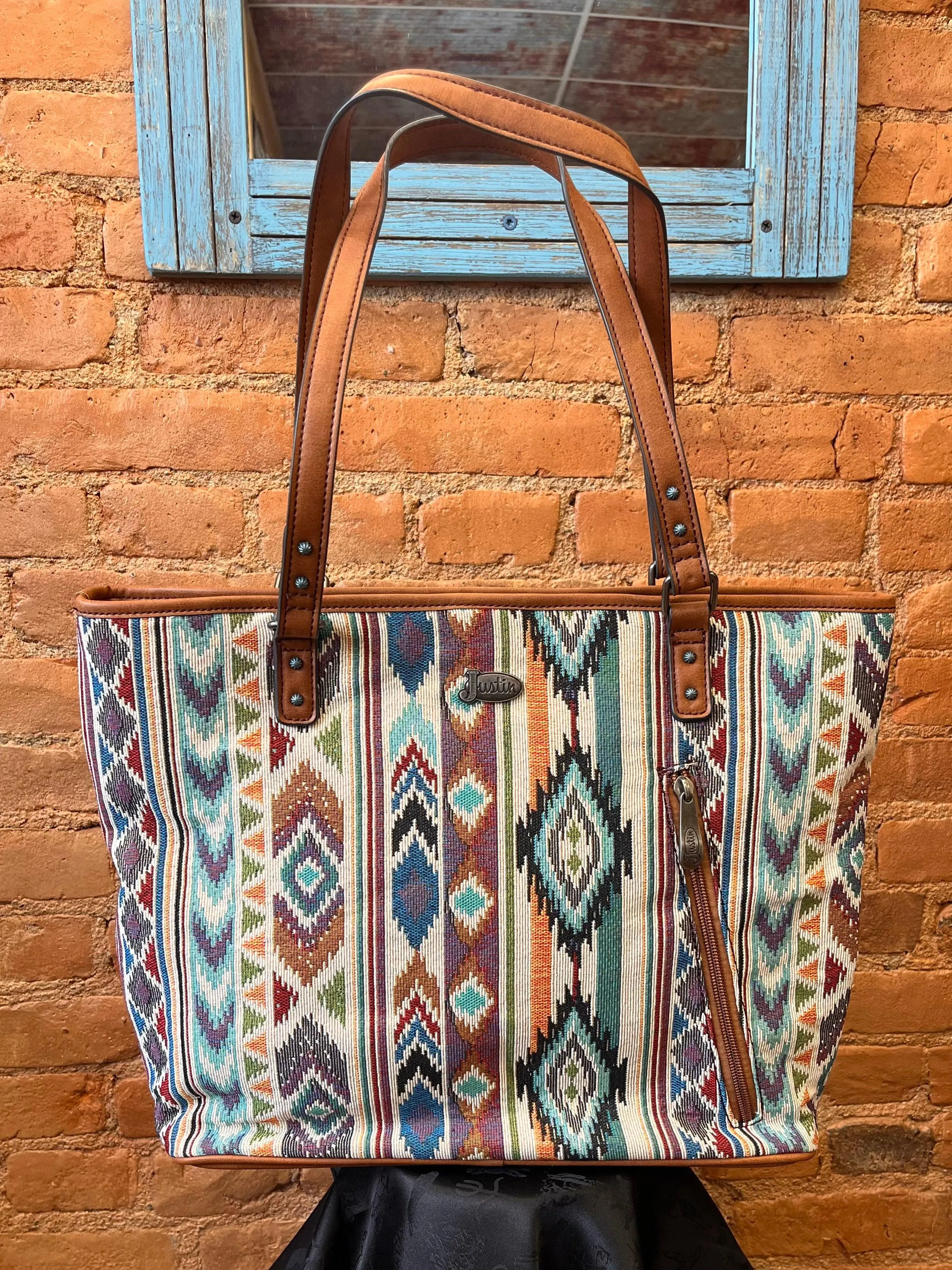 Justin Jacquard Aztec Print Concealed Carry w/ Removable Key Fob Tote Handbag Purse 23053747