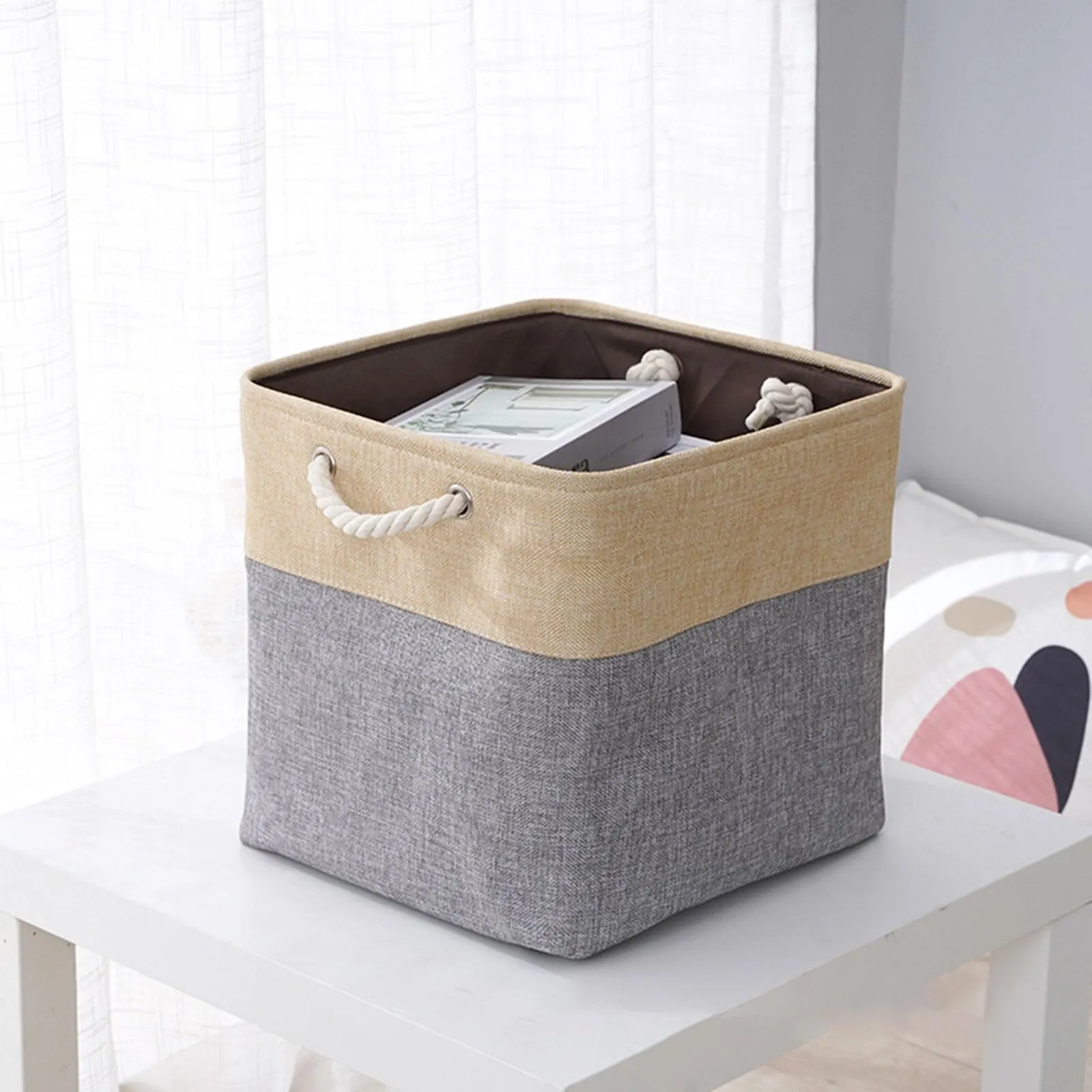 Kuber Industries Foldable Storage Basket|Polyester Toy Storage Bin|Wardrobe Organizer For Clothes (Dark Grey & Brown) (Pack Of 3)