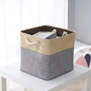 Kuber Industries Foldable Storage Basket|Polyester Toy Storage Bin|Wardrobe Organizer For Clothes (Dark Grey & Brown) (Pack Of 3)