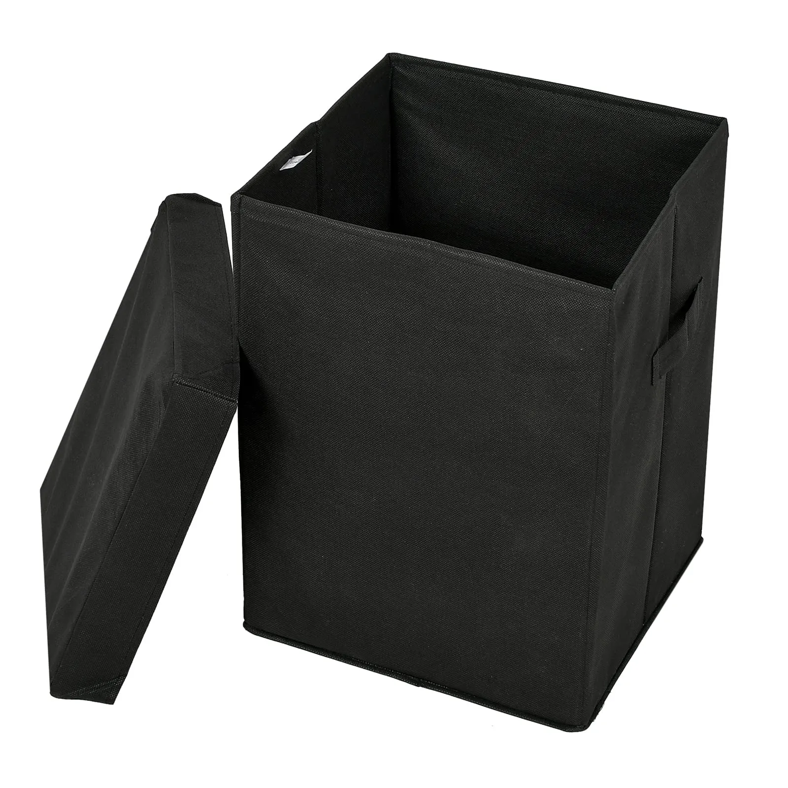 Kuber Industries Non-Woven Laundry Basket, Clothes Hamper For Laundry Closet, Bedroom, Bathroom With Lid & Handles- Pack of 2 (Black)-44KM0192