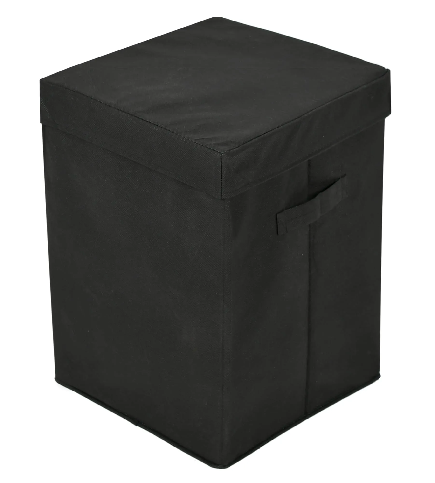 Kuber Industries Non-Woven Laundry Basket, Clothes Hamper For Laundry Closet, Bedroom, Bathroom With Lid & Handles- Pack of 2 (Black)-44KM0192