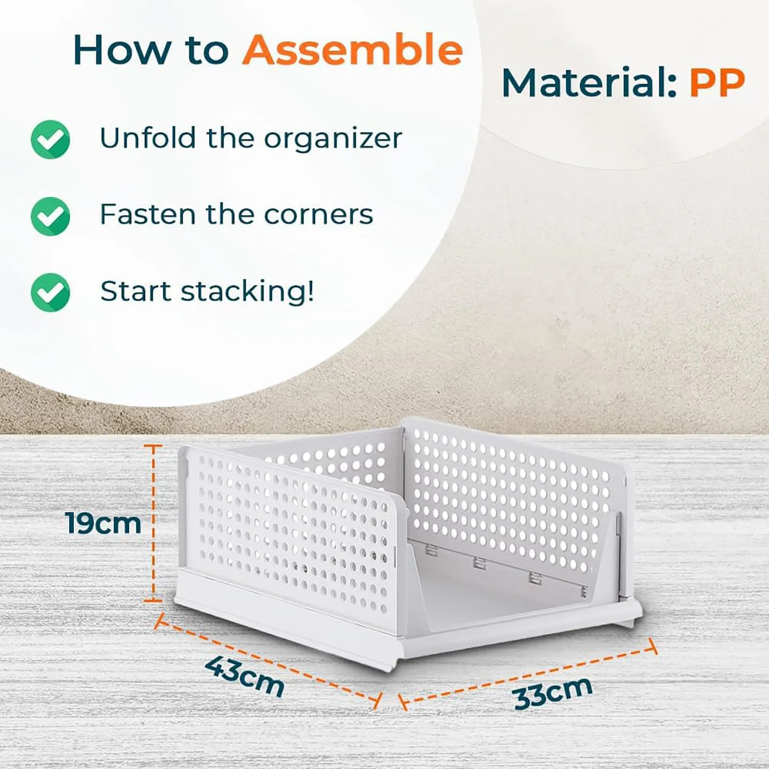 Kuber Industries Plastic Shirt Stacking Foldable Basket|Wardrobe Organizer For Clothes|Pack of 3| White