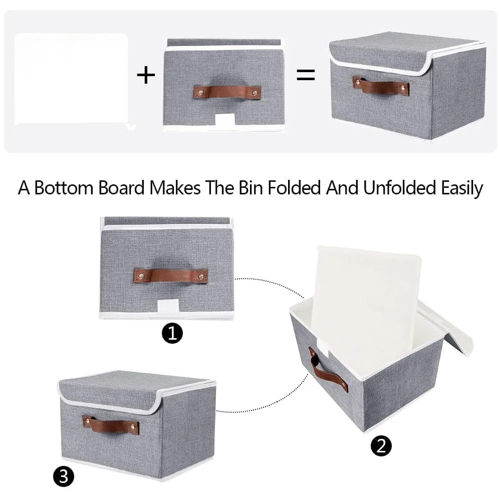 Kuber Industries Small Storage Box With Lid|Foldable Toys Storage Bin|Wardrobe Organizer For clothes|Front Handle & Sturdy Pack Of-2 (Grey)