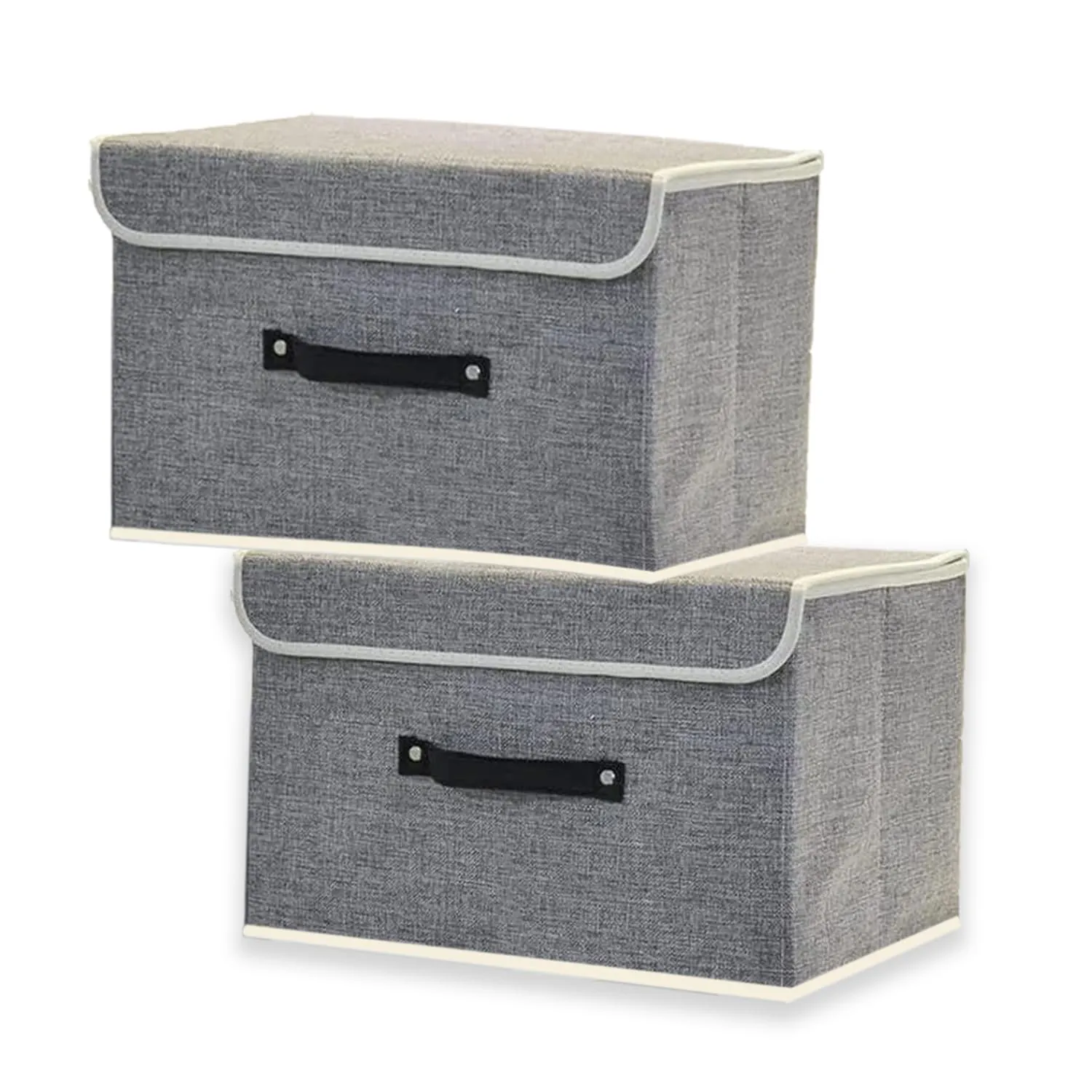 Kuber Industries Small Storage Box With Lid|Foldable Toys Storage Bin|Wardrobe Organizer For clothes|Front Handle & Sturdy Pack Of-2 (Grey)