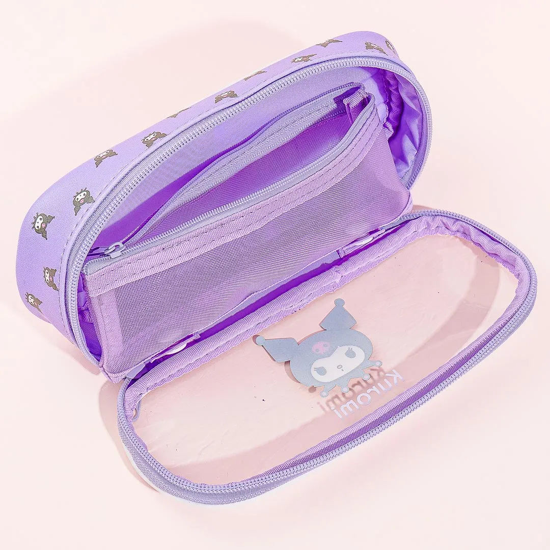 Kuromi Clear Window Oblong Pen Case With Mesh Pouch