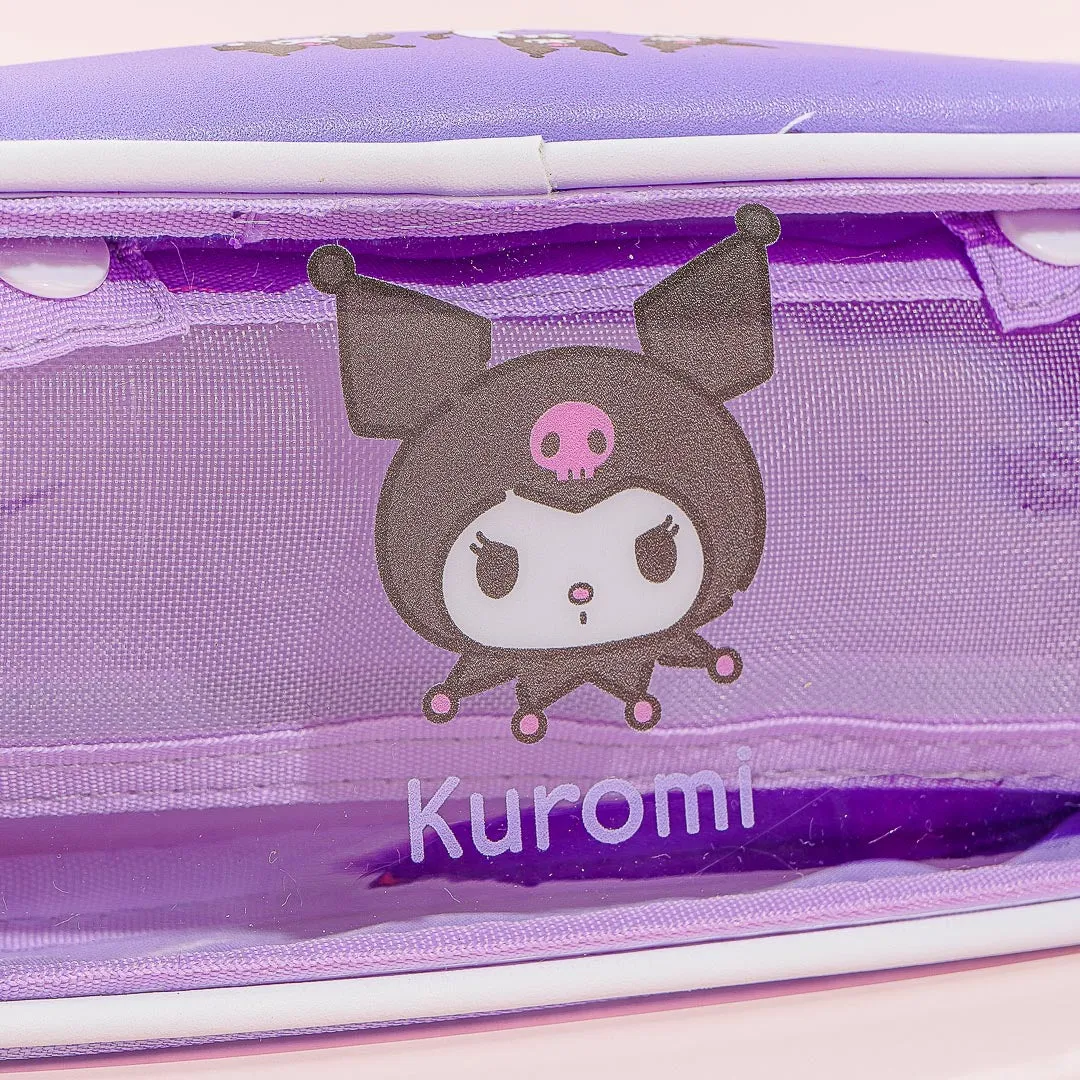 Kuromi Clear Window Oblong Pen Case With Mesh Pouch