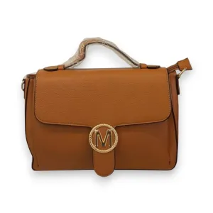 Leather Handbag with Gold M Accent