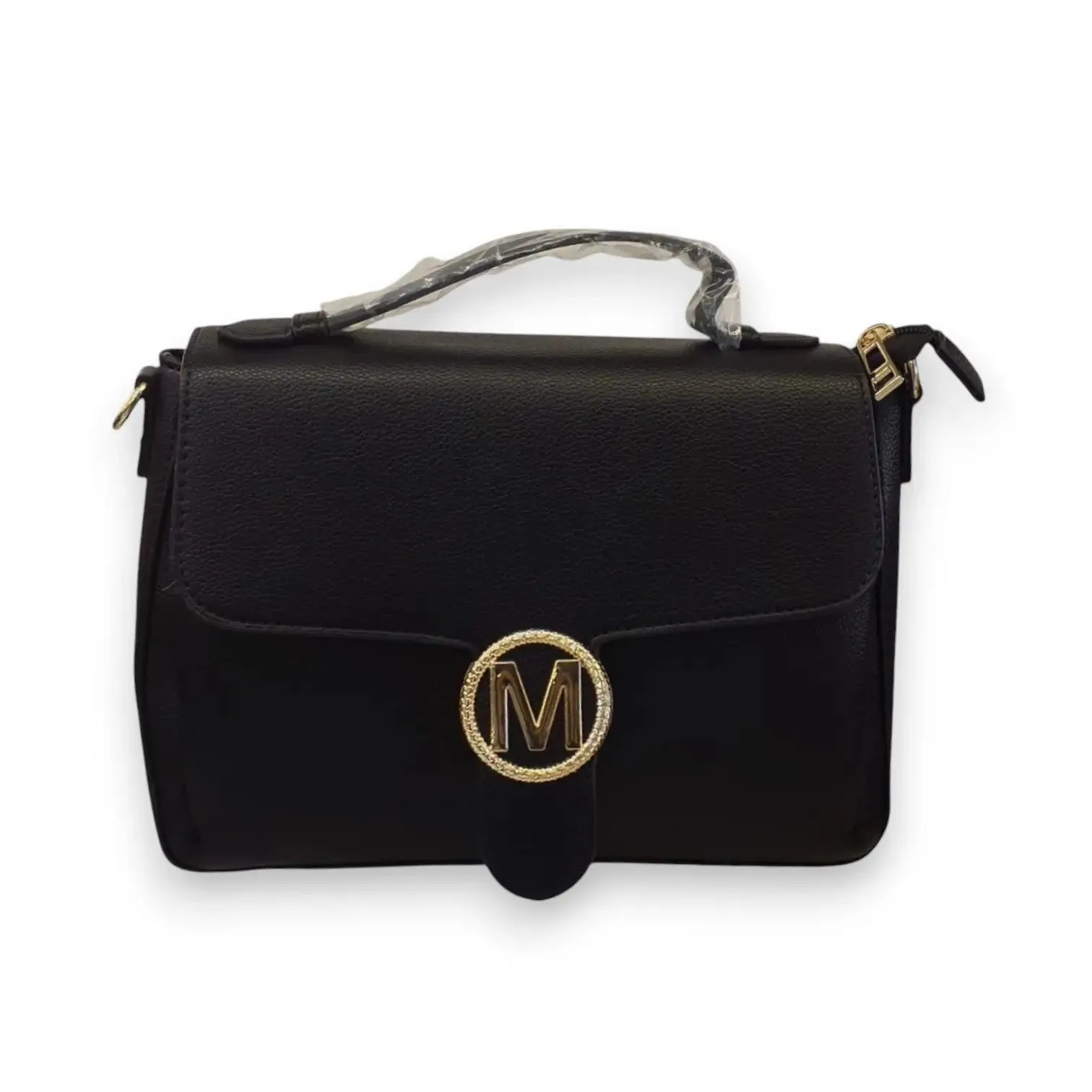 Leather Handbag with Gold M Accent