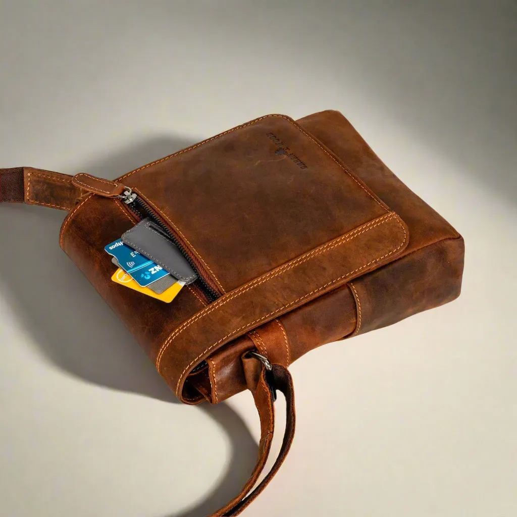 Leather Messenger Bag - Sandal