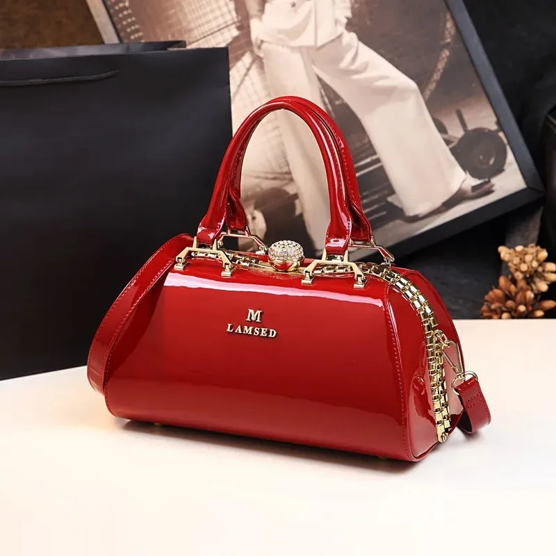 Leather Top Handle Leopard Print Handbag