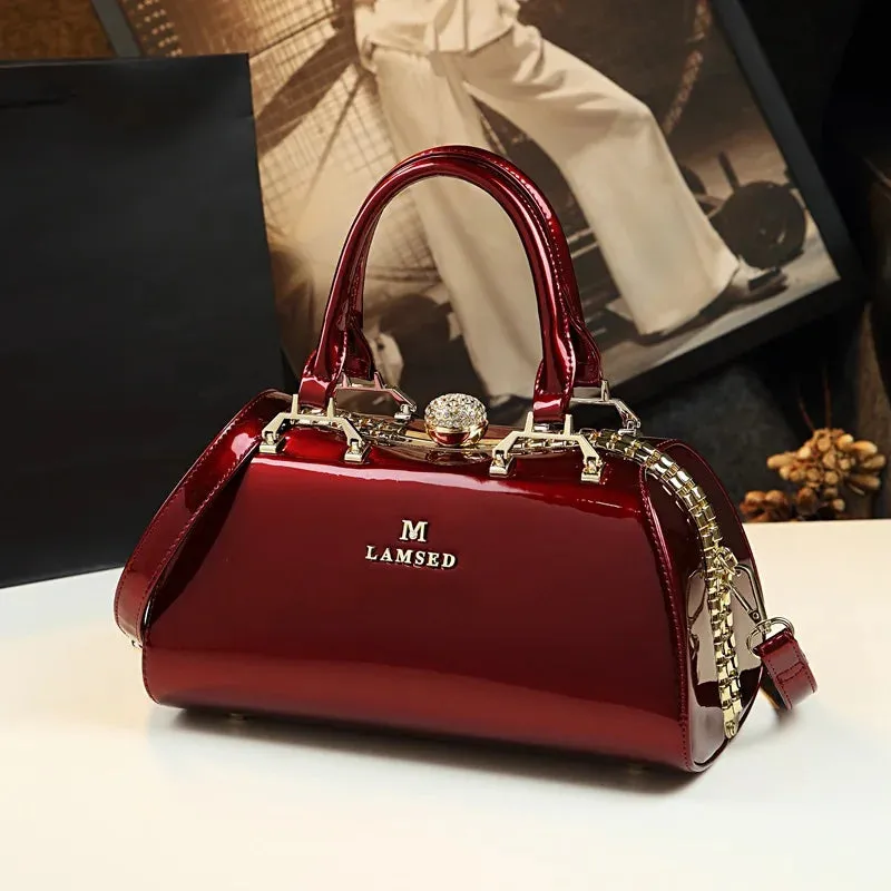 Leather Top Handle Leopard Print Handbag