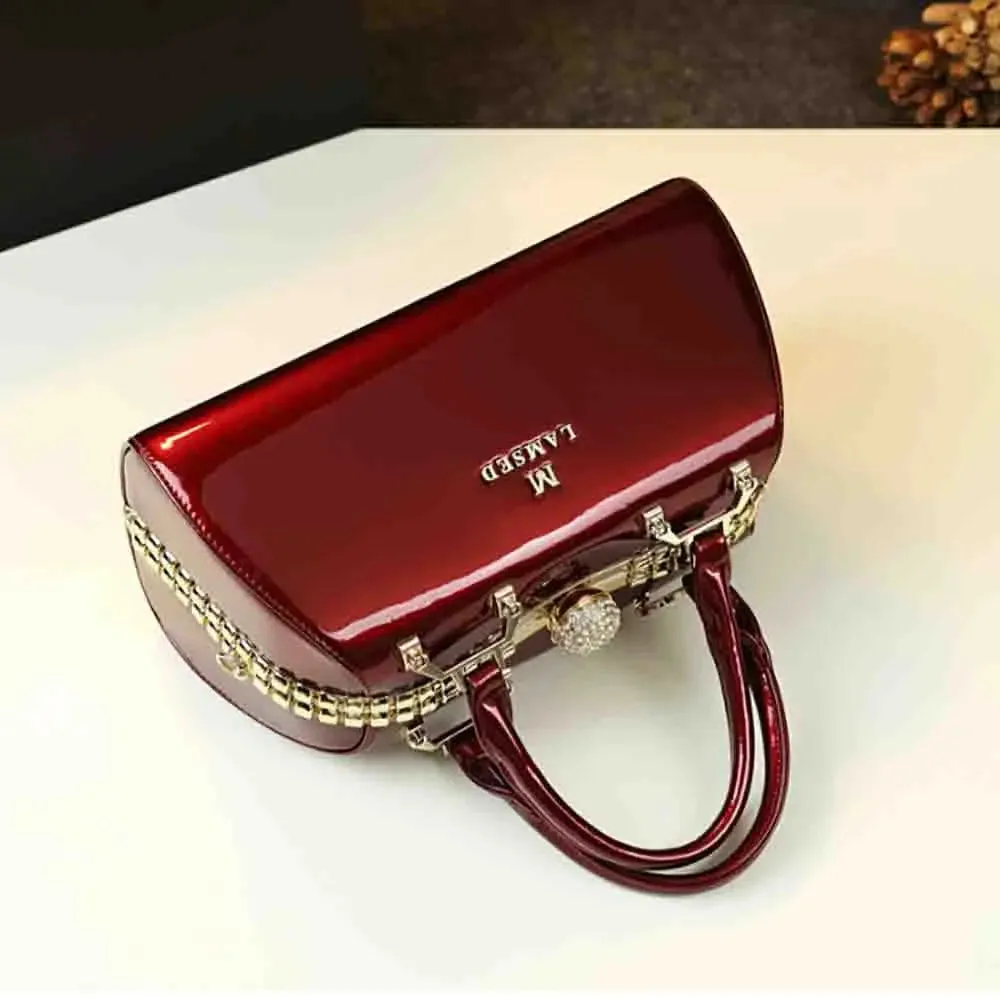 Leather Top Handle Leopard Print Handbag