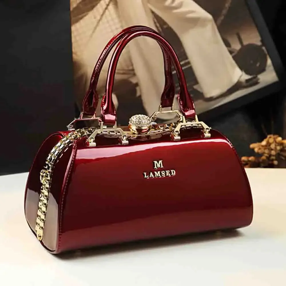 Leather Top Handle Leopard Print Handbag