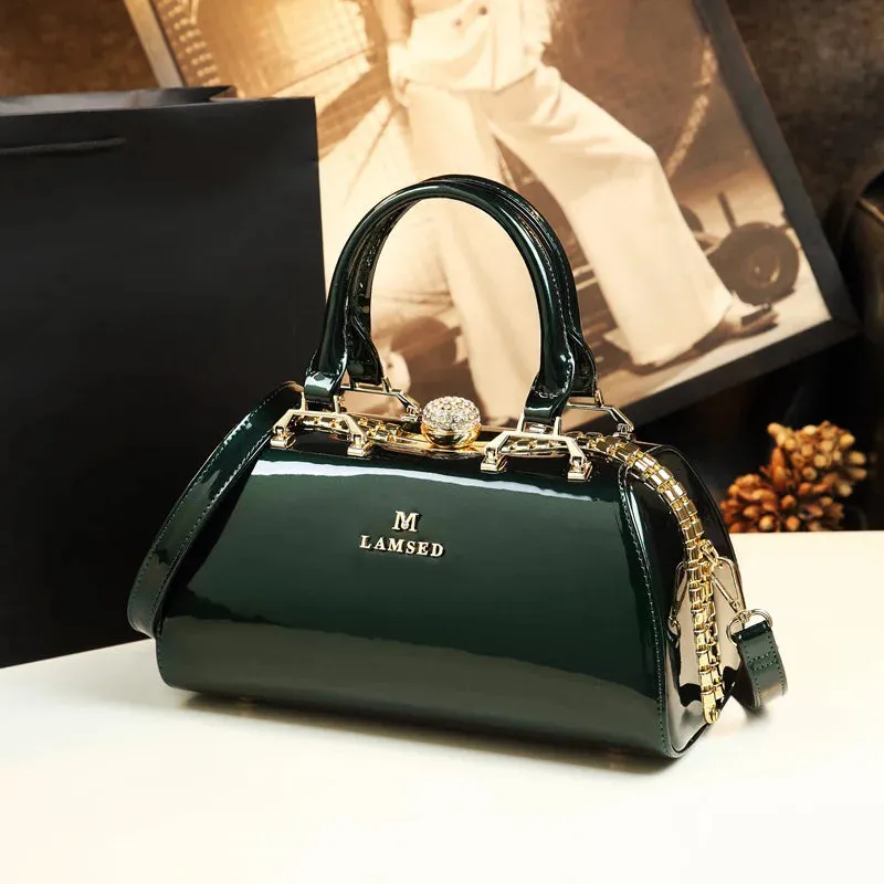 Leather Top Handle Leopard Print Handbag