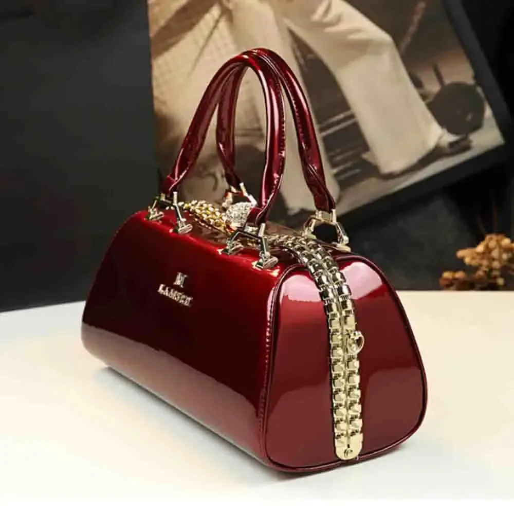 Leather Top Handle Leopard Print Handbag