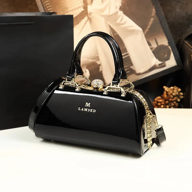 Leather Top Handle Leopard Print Handbag