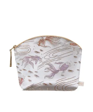 Limited Edition Lavender Make Up Bag - Silver Fish Silk Brocade