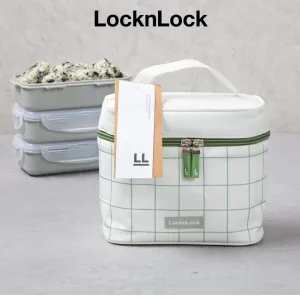 LocknLock 3-Layer Lunch Box Set with Chopsticks   Green Check Pattern Insulated Bag Food Storage Korean Kitchen Picnic Office / from Seoul, Korea