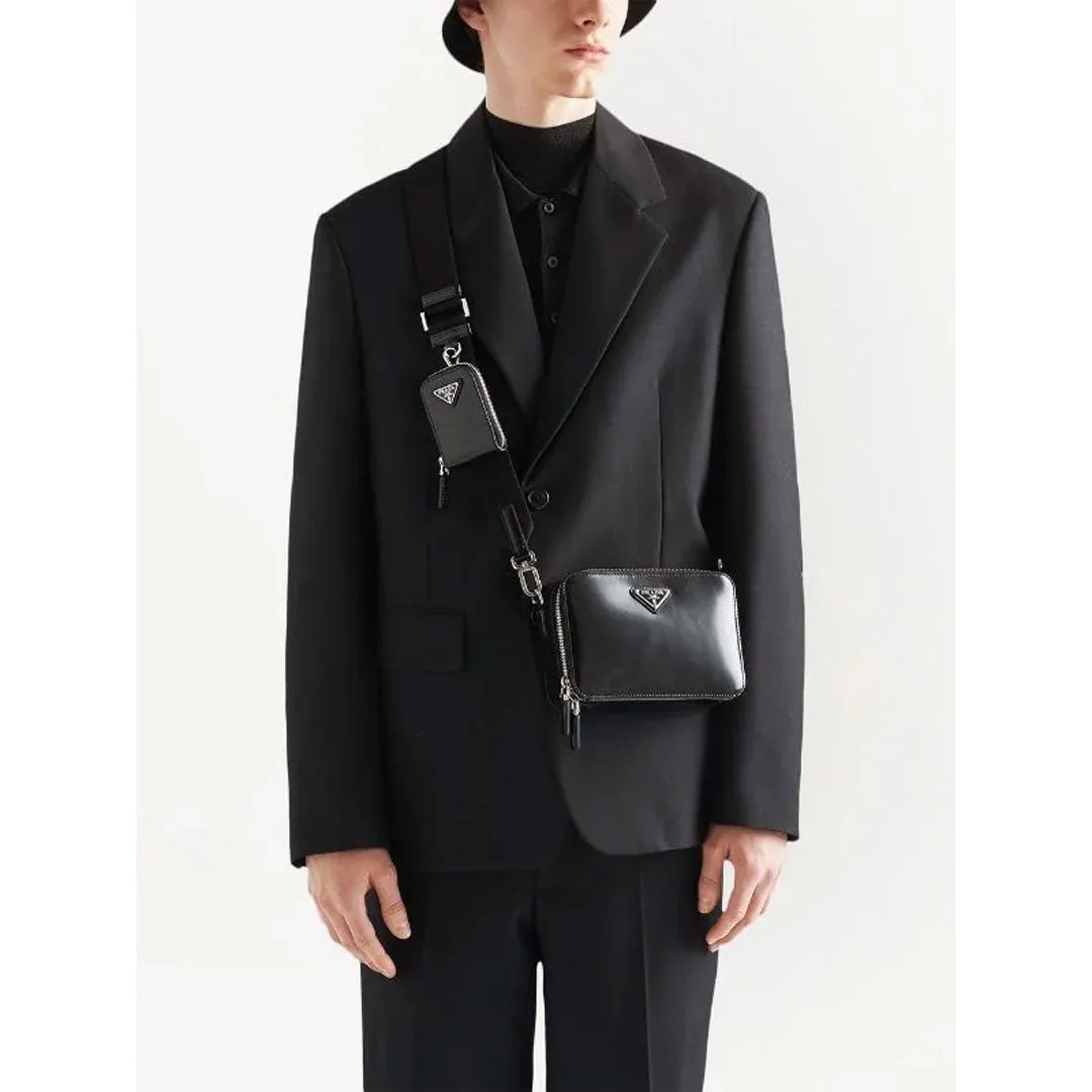 Logo Plaque Black Messenger Bag