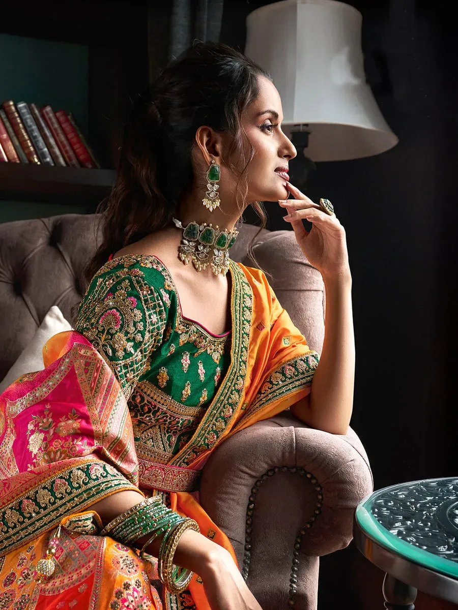 Luxurious Banarasi Silk Embroidered Bridal Lehenga Choli Set