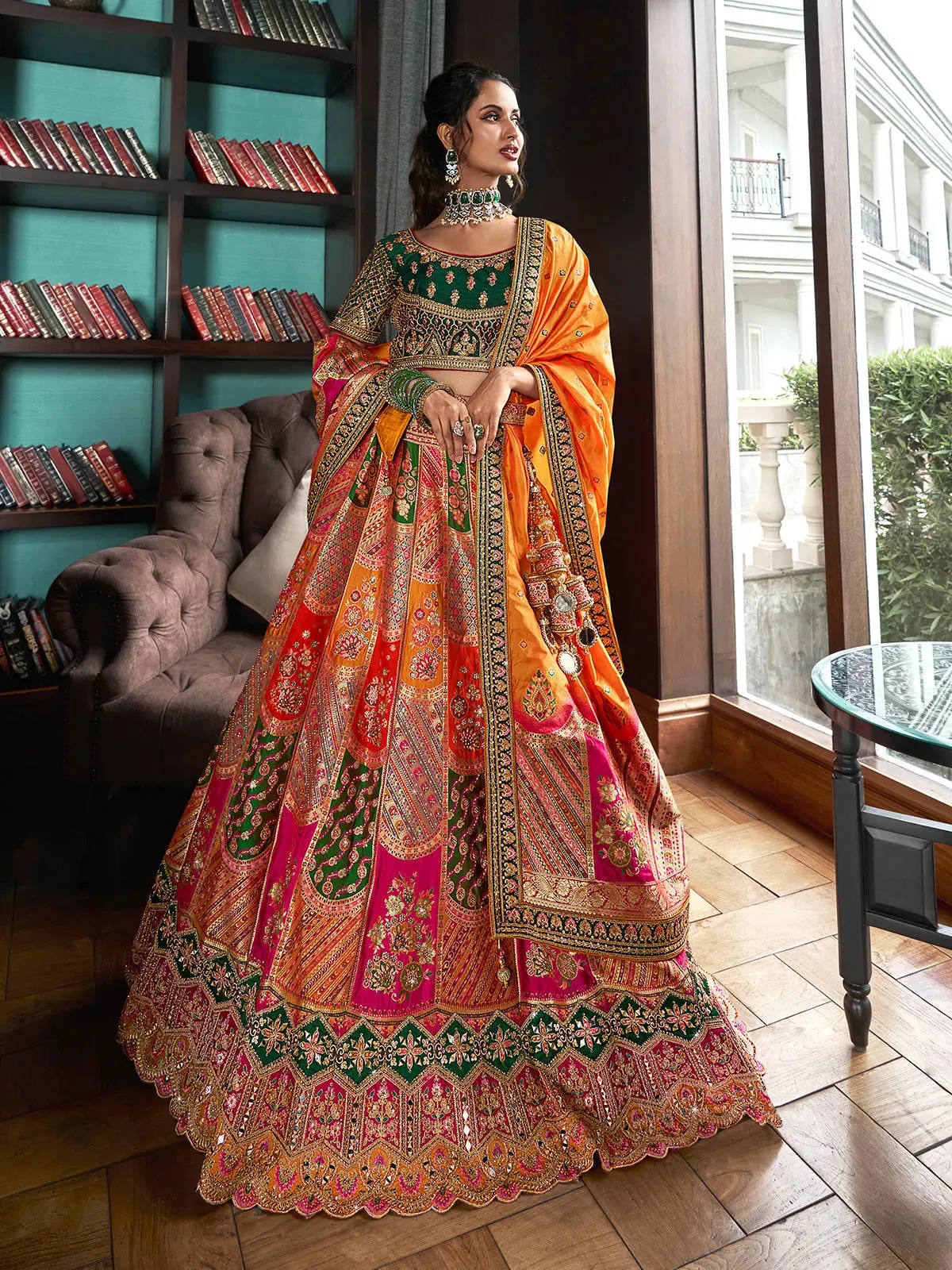 Luxurious Banarasi Silk Embroidered Bridal Lehenga Choli Set