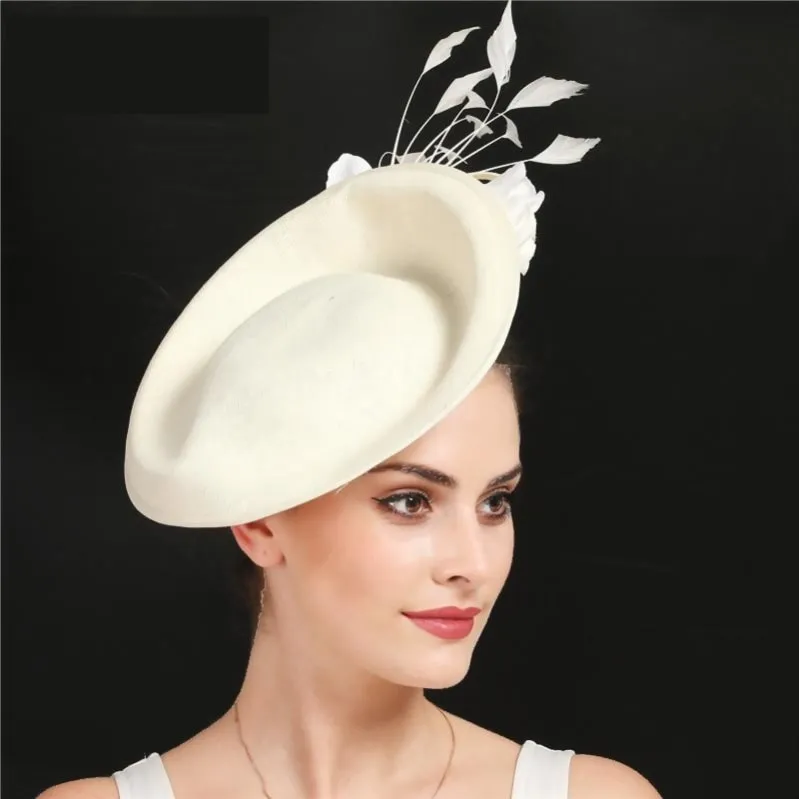 Luxurious Beige Kentucky Derby Cocktail Hat With Flower