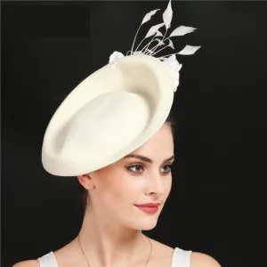 Luxurious Beige Kentucky Derby Cocktail Hat With Flower