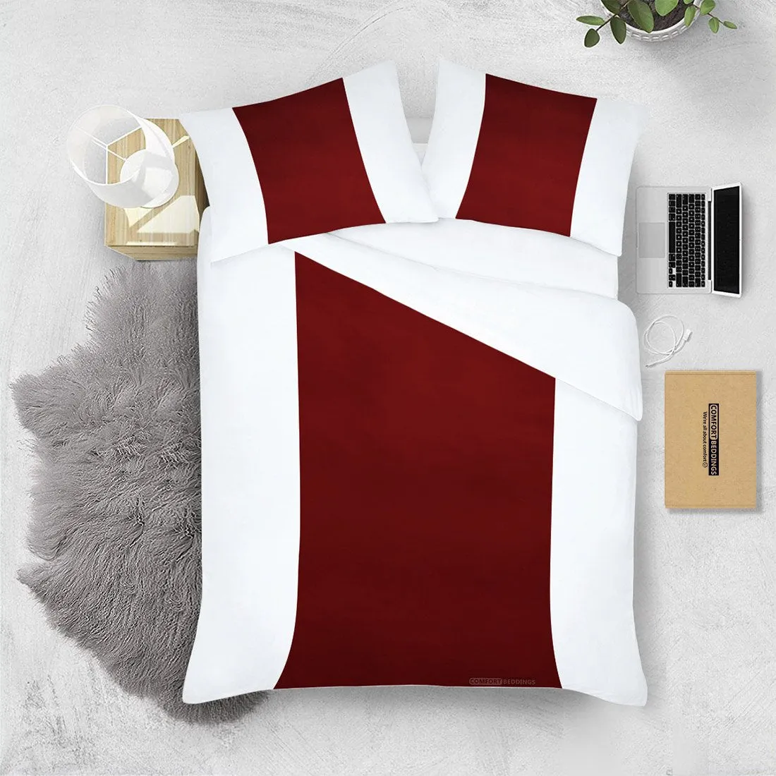 Luxurious Burgundy contrast Colour Bar Duvet Cover