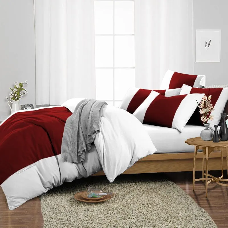 Luxurious Burgundy contrast Colour Bar Duvet Cover