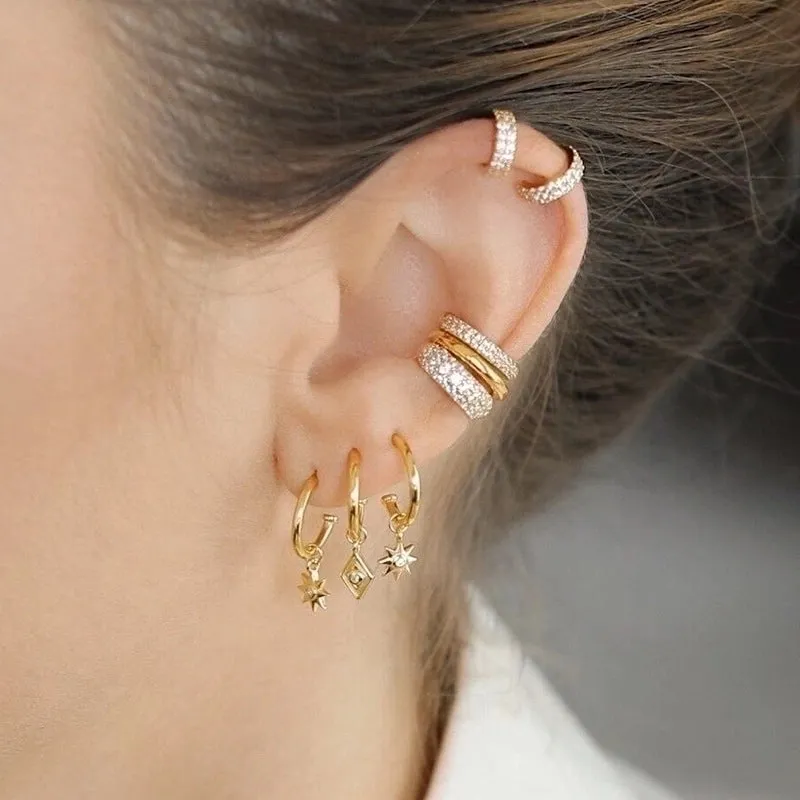 Luxurious C Shape Inlay Copper Zircon Earrings
