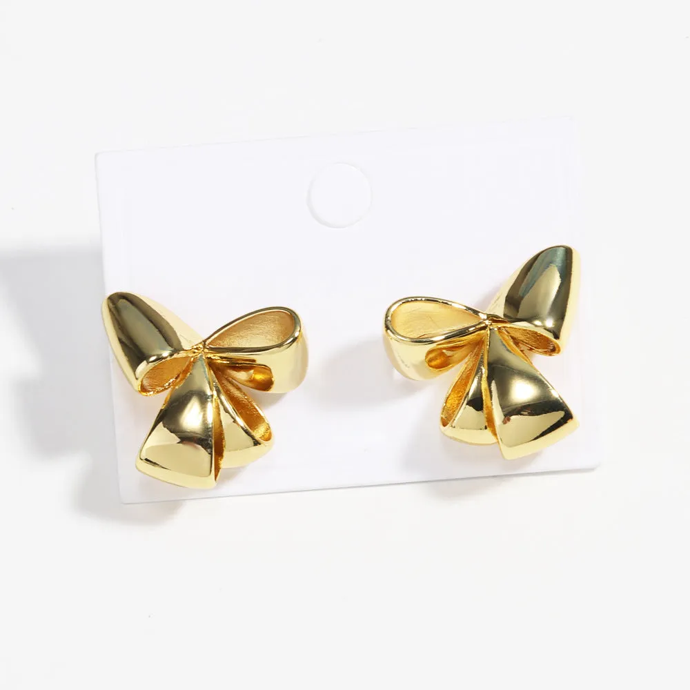 Luxurious Circle Bowknot Copper Electroplating Stud Earrings