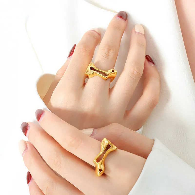 Luxurious Titanium Steel Ring with Unique Hollow Design for Fashion-forward Women