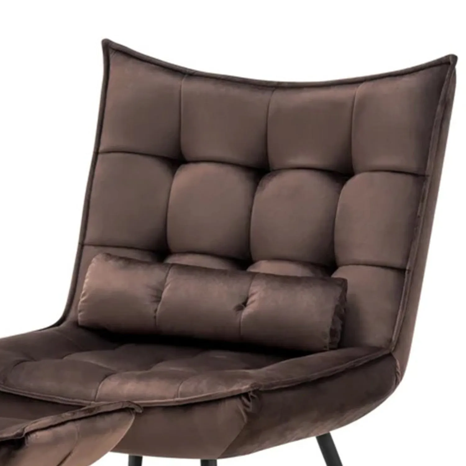 Luxurious Velvet Chair With Ottoman Footrest Brown