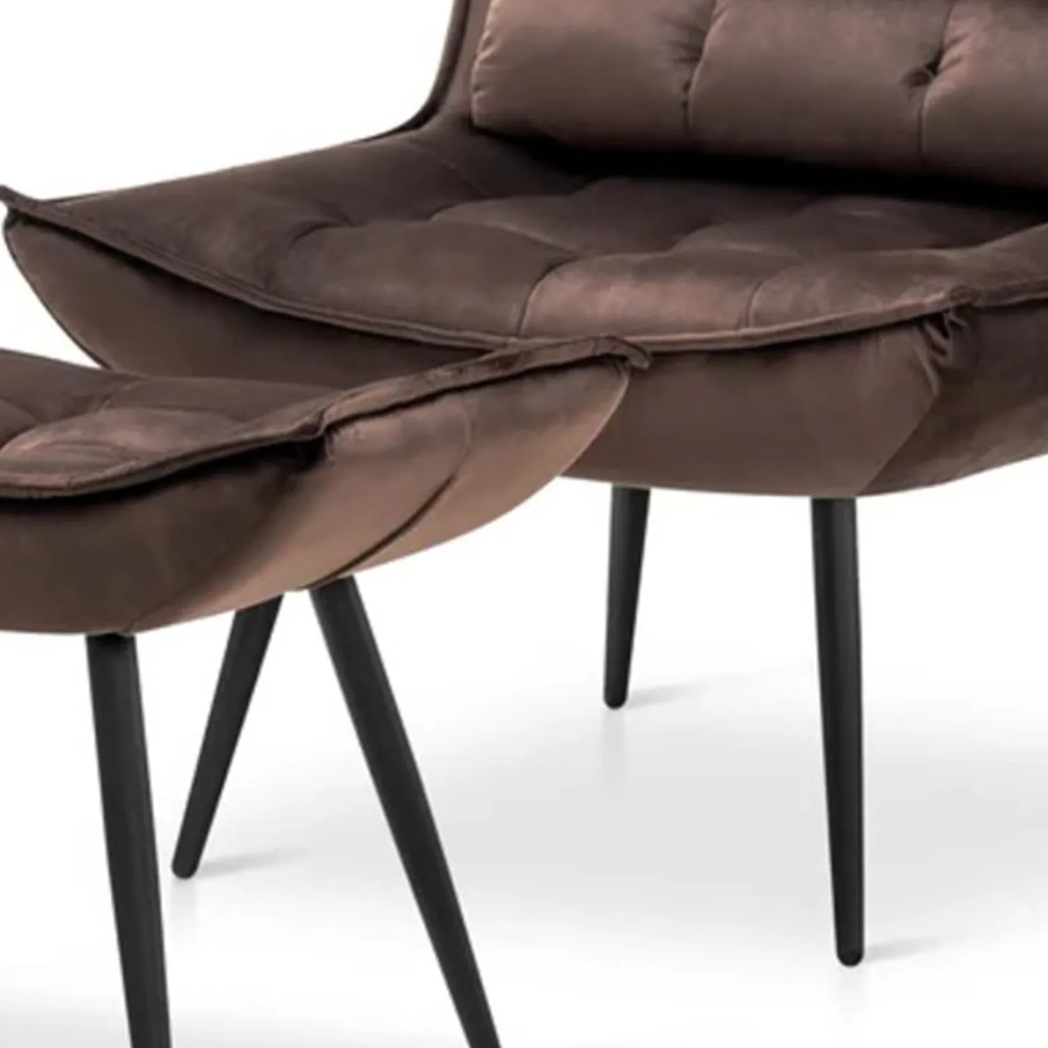 Luxurious Velvet Chair With Ottoman Footrest Brown