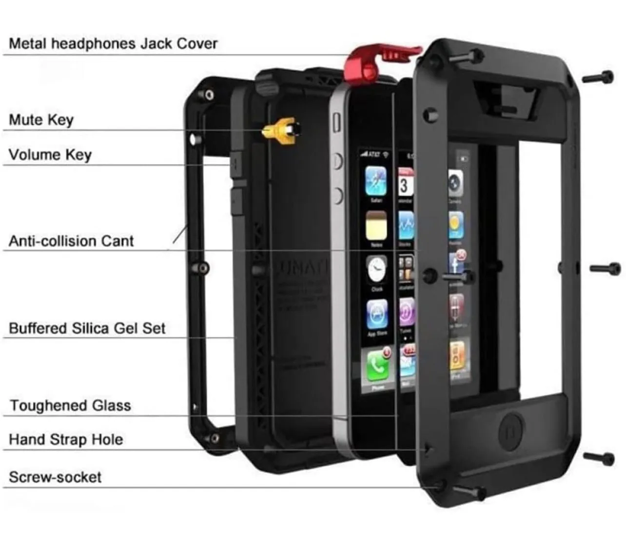 Luxury Doom Armor Life Shock Dropproof Shockproof Metal Aluminum   Silicone Protective Case for iPhone