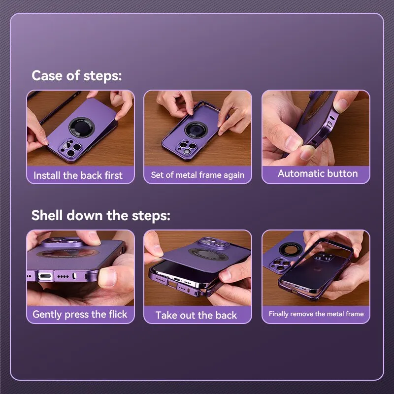 Magsafe Magnetic Metal Phone Case Aluminum Frame With Lens For IPhone