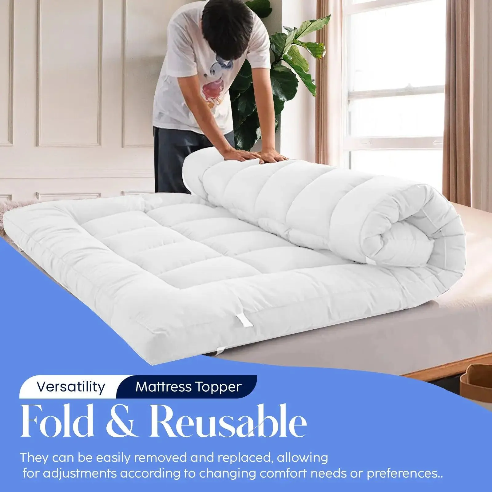 Mattress Topper Double 10CM Extra Thick with 1000GSM Filling Fiber | 135 cm x 190 cm