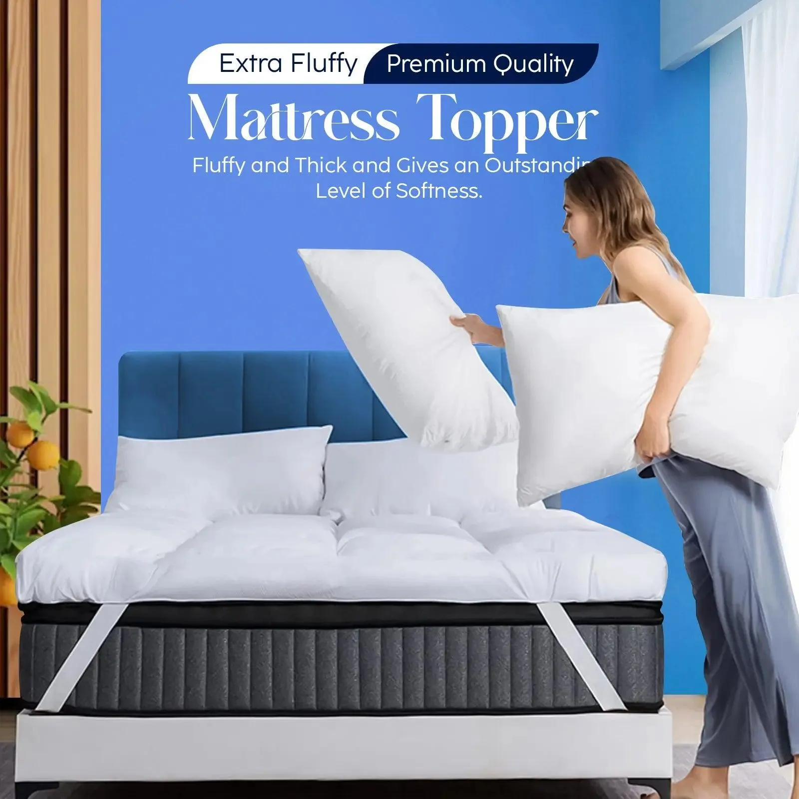 Mattress Topper Double 10CM Extra Thick with 1000GSM Filling Fiber | 135 cm x 190 cm