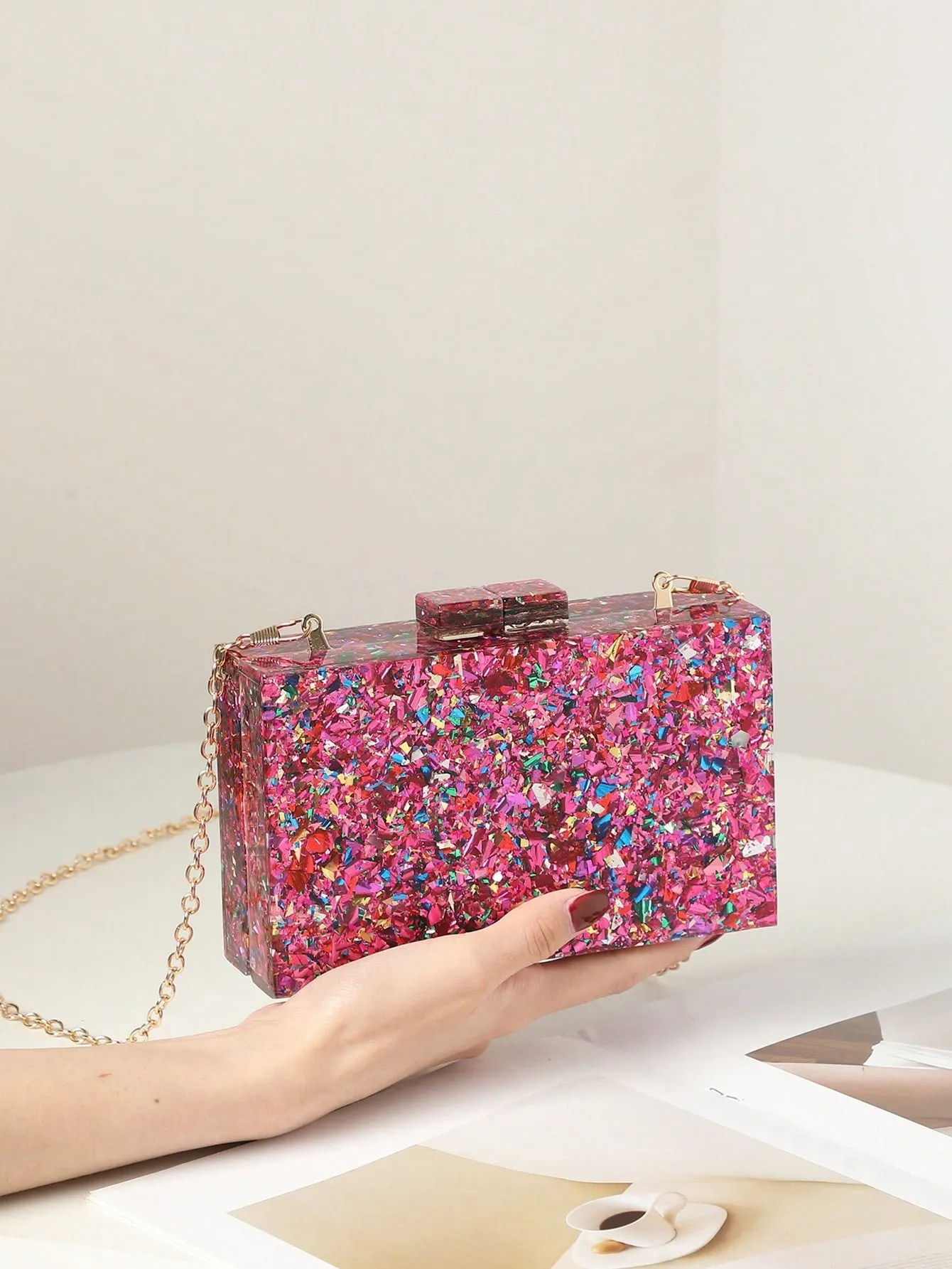 Mini Glitter Square Evening Clutch Gift BagMerry