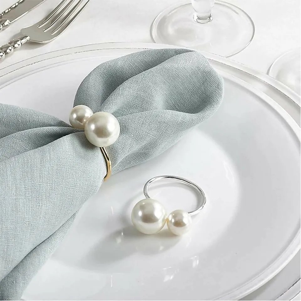 Napkin Holder Rings-Silver Pearls
