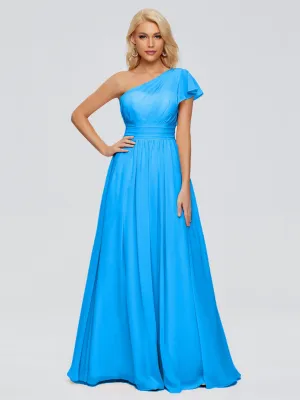 Ocean Blue Color Bridesmaid Dresses Rylee Gorgeous One Shoulder Pleated Chiffon Bridesmaid Dresses