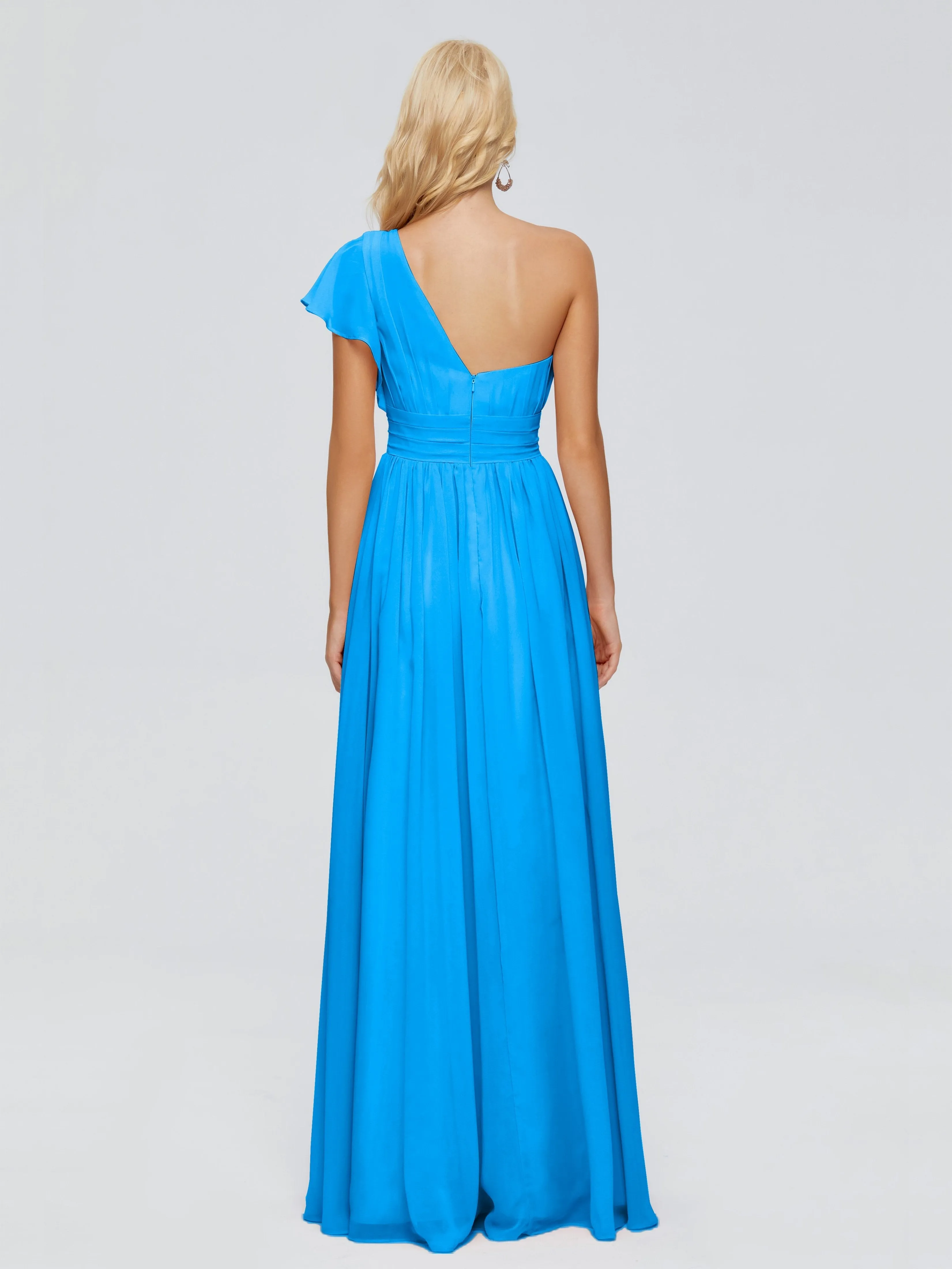 Ocean Blue Color Bridesmaid Dresses Rylee Gorgeous One Shoulder Pleated Chiffon Bridesmaid Dresses
